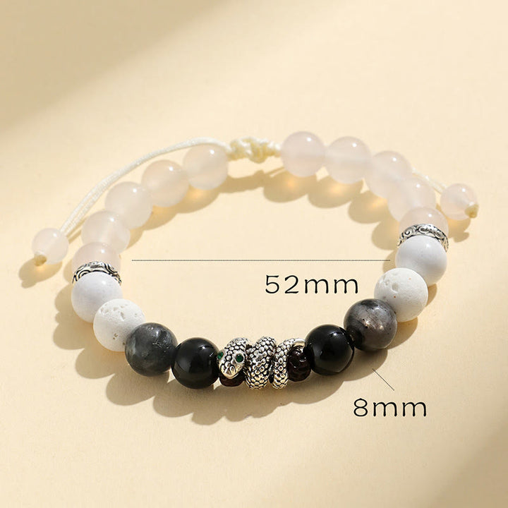 Buddha Stones Black Onyx Black Glitter Stone White Agate White Turquoise Year Of The Snake Protection Bracelet - image 9