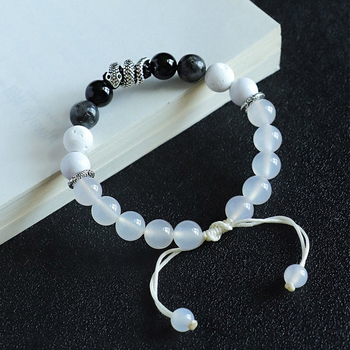 Buddha Stones Black Onyx Black Glitter Stone White Agate White Turquoise Year Of The Snake Protection Bracelet - image 7