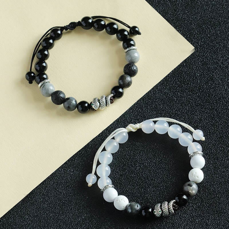Buddha Stones Black Onyx Black Glitter Stone White Agate White Turquoise Year Of The Snake Protection Bracelet - image 13