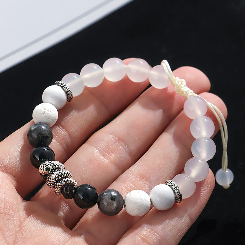 Buddha Stones Black Onyx Black Glitter Stone White Agate White Turquoise Year Of The Snake Protection Bracelet - image 8