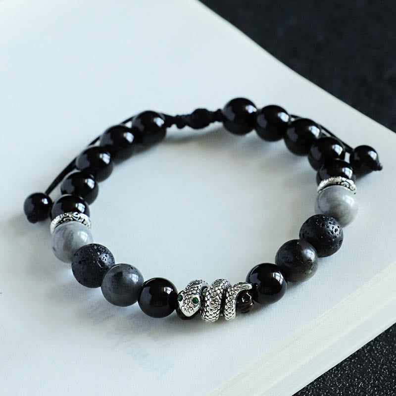 Buddha Stones Black Onyx Black Glitter Stone White Agate White Turquoise Year Of The Snake Protection Bracelet - image 3