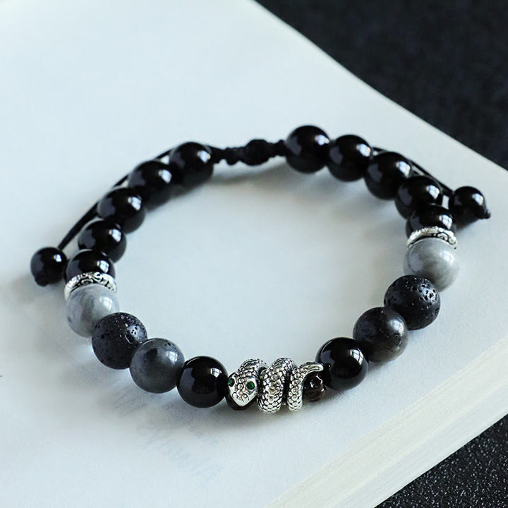 Buddha Stones Black Onyx Black Glitter Stone White Agate White Turquoise Year Of The Snake Protection Bracelet - image 3