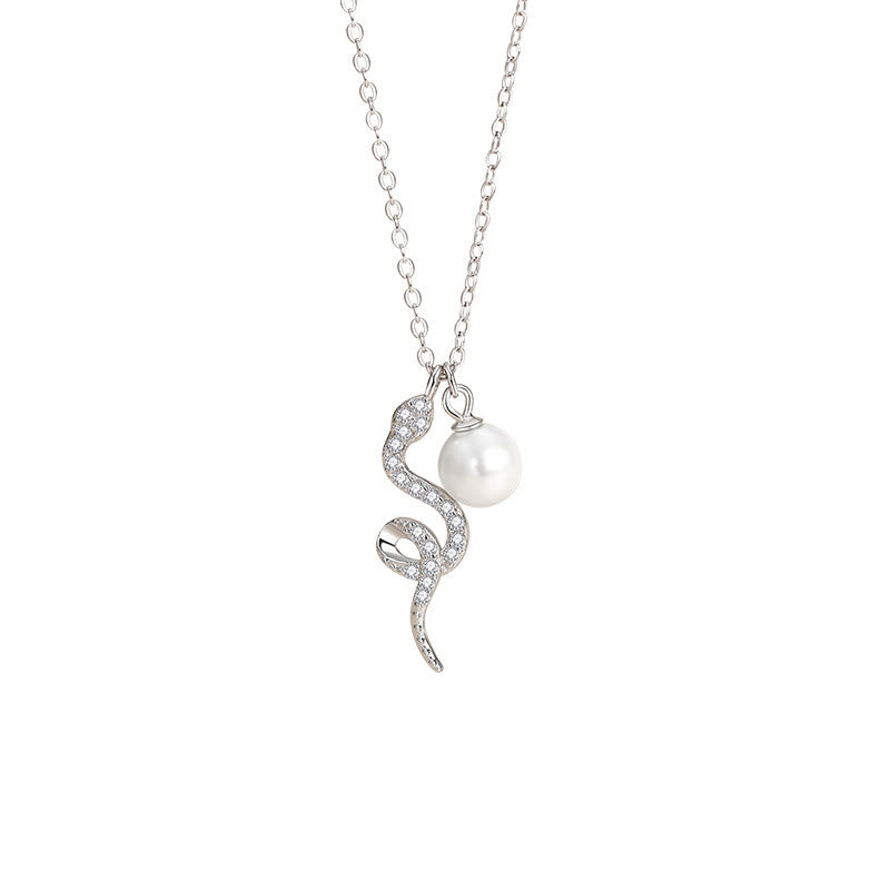 Buddha Stones 925 Sterling Silver Pearl Year Of The Snake Blessing Sincerity Necklace Pendant - image 2