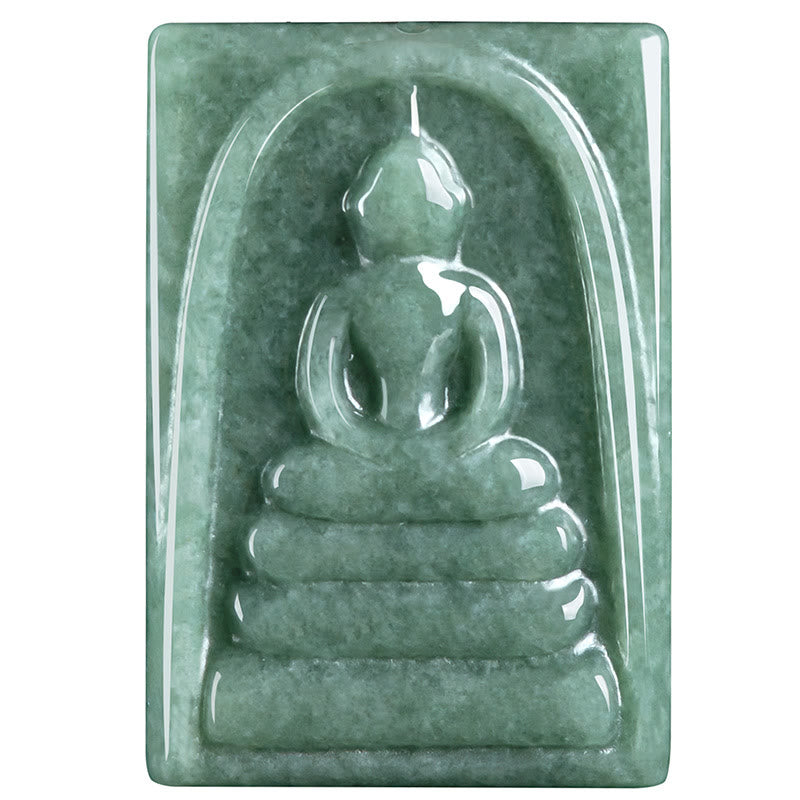 Buddha Stones Formless Buddha Jade Square Amulet Prosperity String Necklace Pendant - image 10