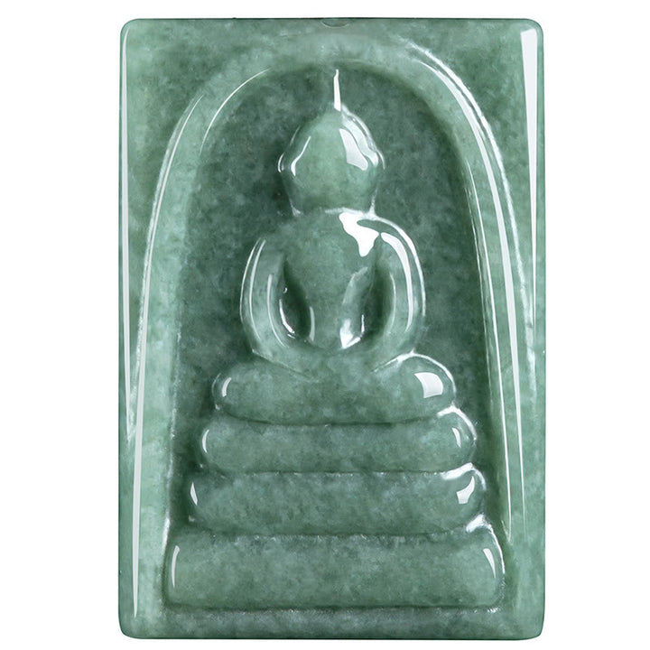 Buddha Stones Formless Buddha Jade Square Amulet Prosperity String Necklace Pendant - image 10