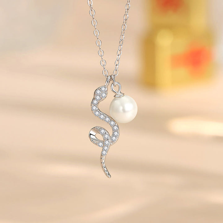 Buddha Stones 925 Sterling Silver Pearl Year Of The Snake Blessing Sincerity Necklace Pendant - Snake Pearl White Gold - image 0