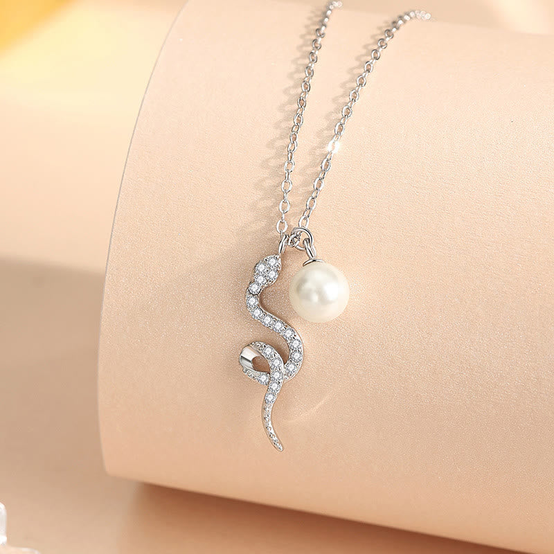 Buddha Stones 925 Sterling Silver Pearl Year Of The Snake Blessing Sincerity Necklace Pendant - image 1