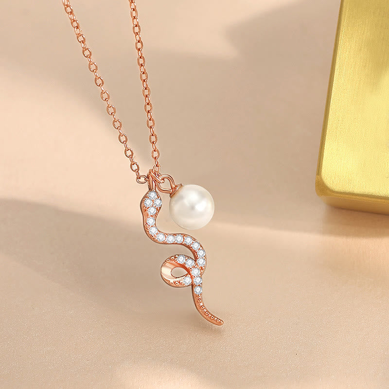 Buddha Stones 925 Sterling Silver Pearl Year Of The Snake Blessing Sincerity Necklace Pendant - Snake Pearl Rose Gold - image 6