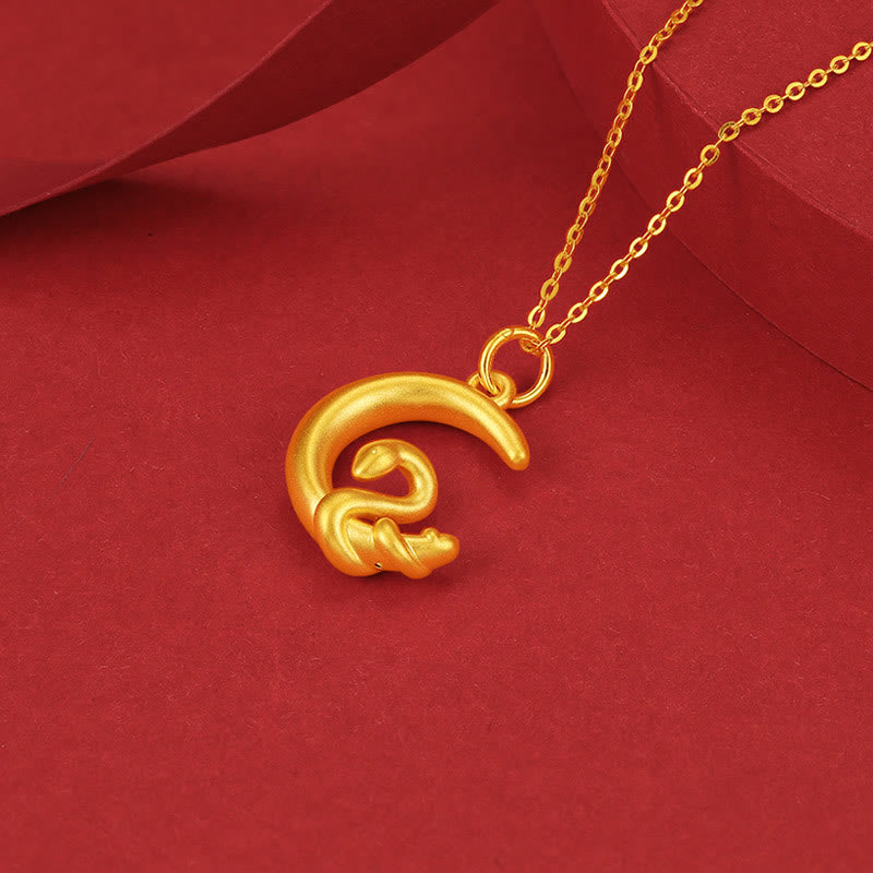 Buddha Stones 999 Gold Moon Year Of The Snake Luck Necklace Pendant - image 2