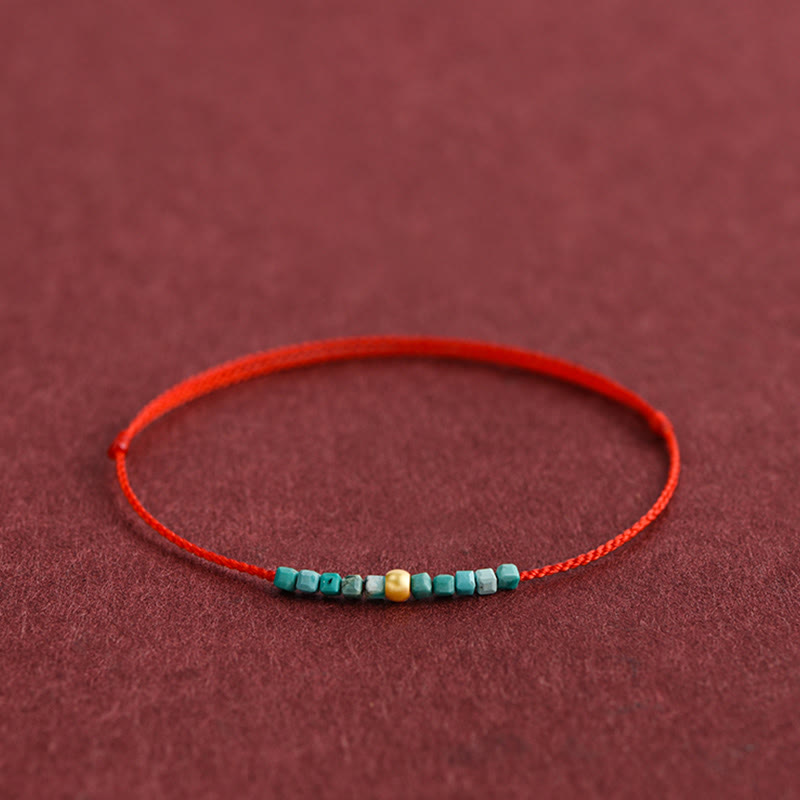 Buddha Stones 999 Gold Beads Turquoise Protection Braided Bracelet Anklet - image 7