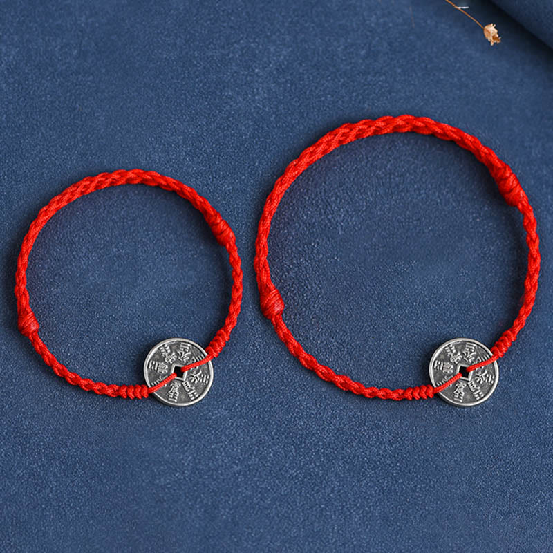 Buddha Stones 925 Sterling Silver Coin Protection Braided Bracelet Anklet - image 14