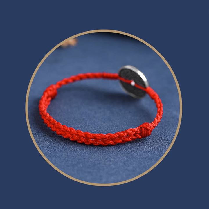 Buddha Stones 925 Sterling Silver Coin Protection Braided Bracelet Anklet - image 12