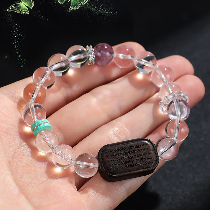 Buddha Stones White Crystal Ebony Wood Sak Yant Zashi Lhamo Healing Bracelet - image 12