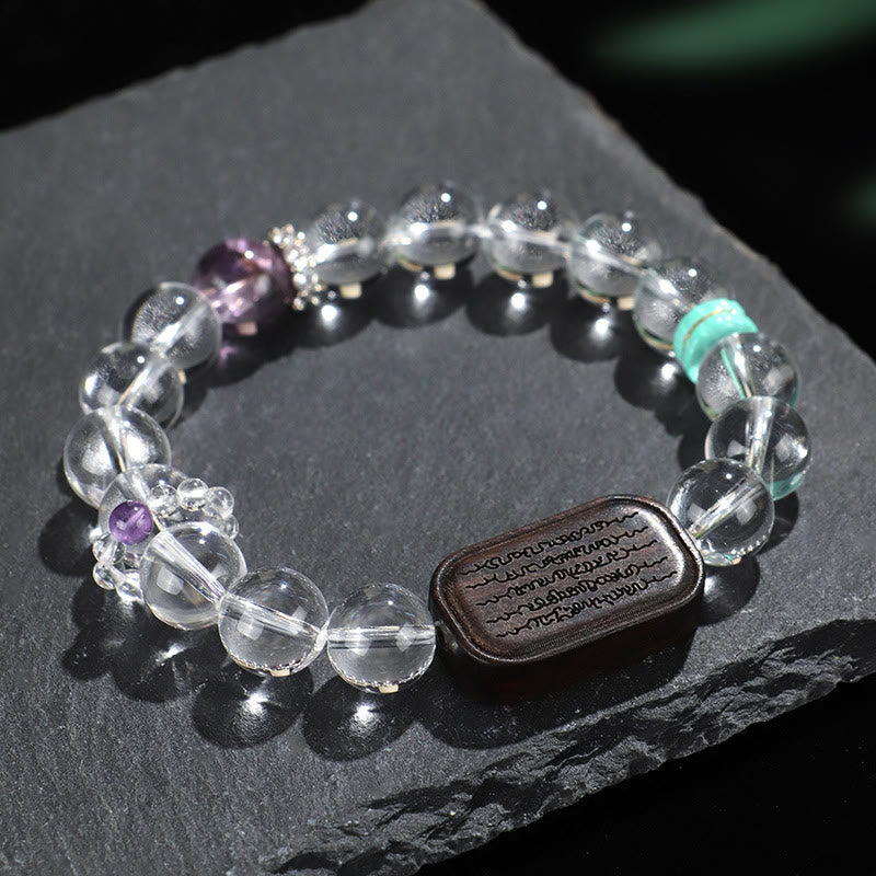 Buddha Stones White Crystal Ebony Wood Sak Yant Zashi Lhamo Healing Bracelet - White Crystal Ebony Wood Zashi Lhamo(Wrist Circumference: 14-16cm) - image 10