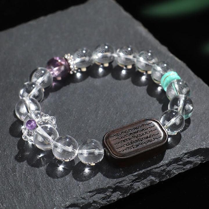 Buddha Stones White Crystal Ebony Wood Sak Yant Zashi Lhamo Healing Bracelet - White Crystal Ebony Wood Zashi Lhamo(Wrist Circumference: 14-16cm) - image 10