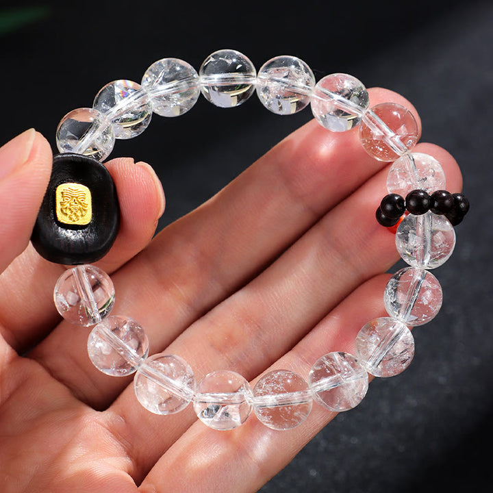 Buddha Stones White Crystal Ebony Wood Sak Yant Zashi Lhamo Healing Bracelet - image 8