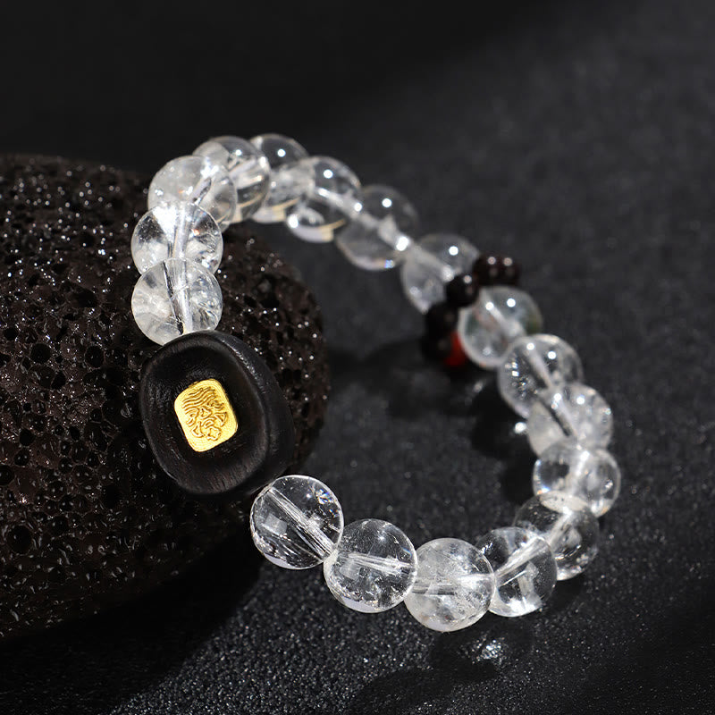 Buddha Stones White Crystal Ebony Wood Sak Yant Zashi Lhamo Healing Bracelet - image 3