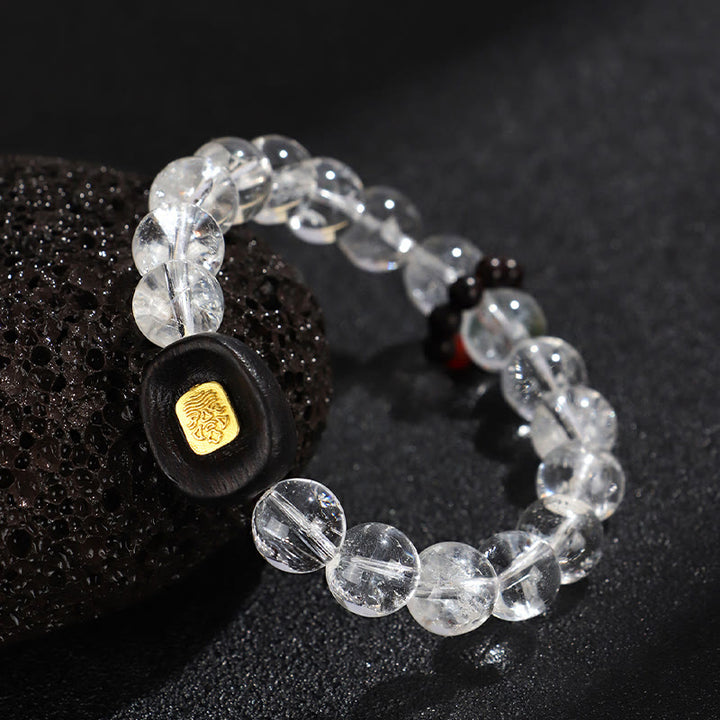 Buddha Stones White Crystal Ebony Wood Sak Yant Zashi Lhamo Healing Bracelet - image 3