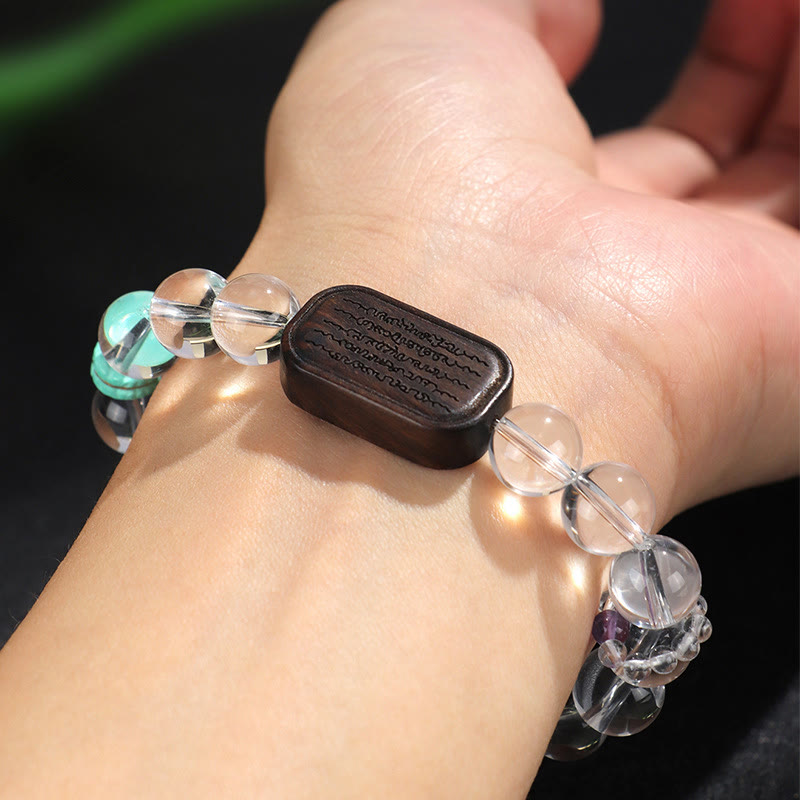 Buddha Stones White Crystal Ebony Wood Sak Yant Zashi Lhamo Healing Bracelet - image 13