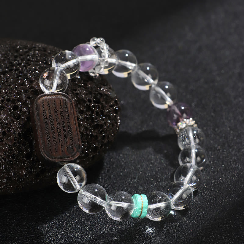 Buddha Stones White Crystal Ebony Wood Sak Yant Zashi Lhamo Healing Bracelet - image 11