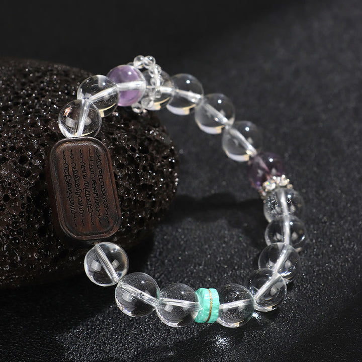 Buddha Stones White Crystal Ebony Wood Sak Yant Zashi Lhamo Healing Bracelet - image 11