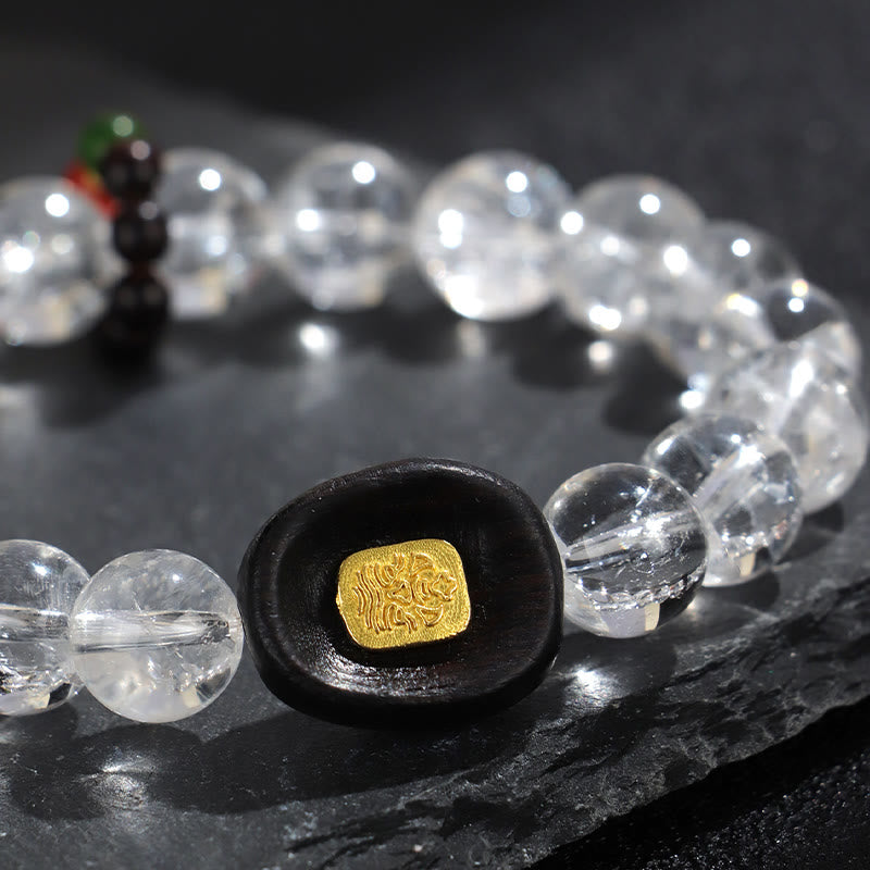 Buddha Stones White Crystal Ebony Wood Sak Yant Zashi Lhamo Healing Bracelet - image 2
