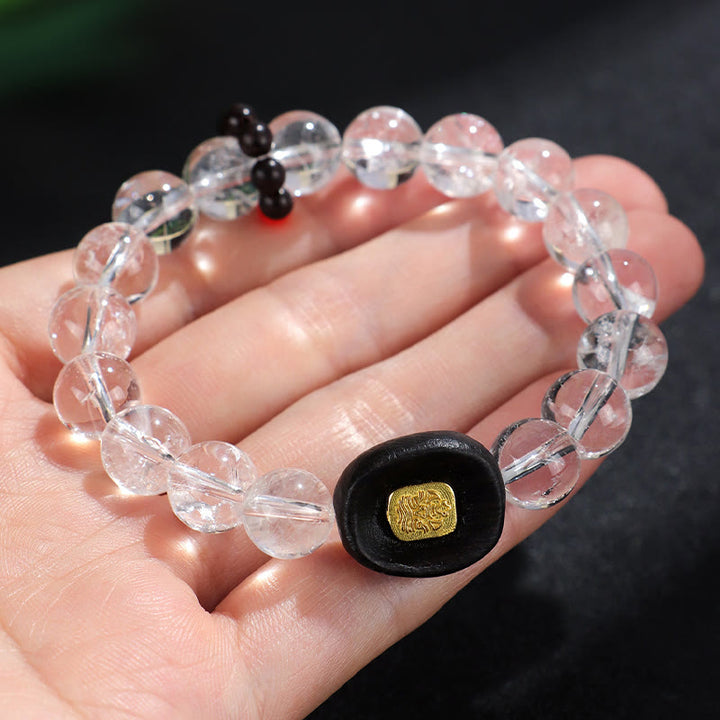 Buddha Stones White Crystal Ebony Wood Sak Yant Zashi Lhamo Healing Bracelet - image 9