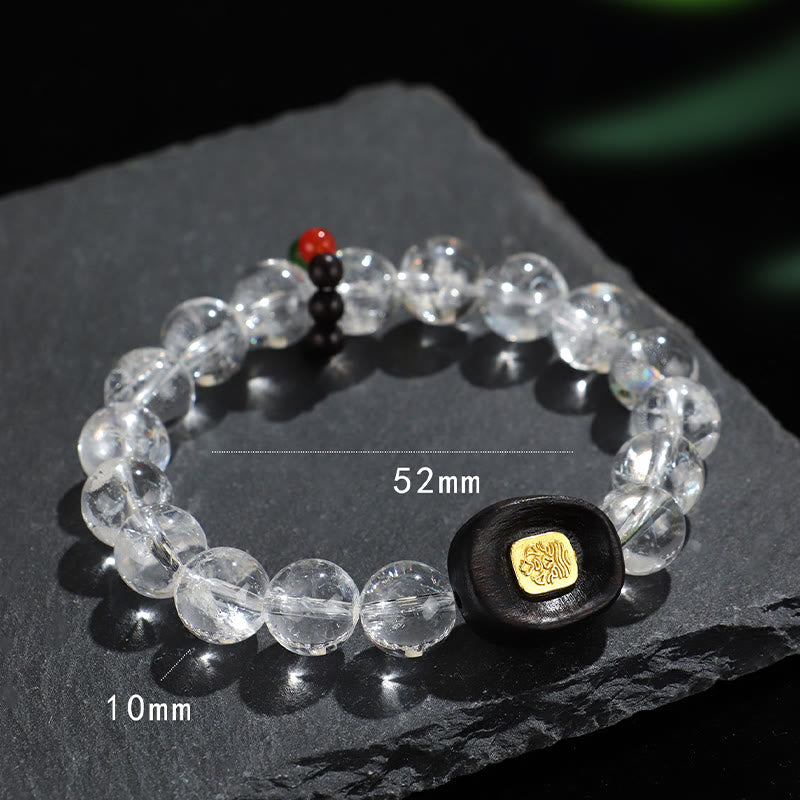 Buddha Stones White Crystal Ebony Wood Sak Yant Zashi Lhamo Healing Bracelet - image 7