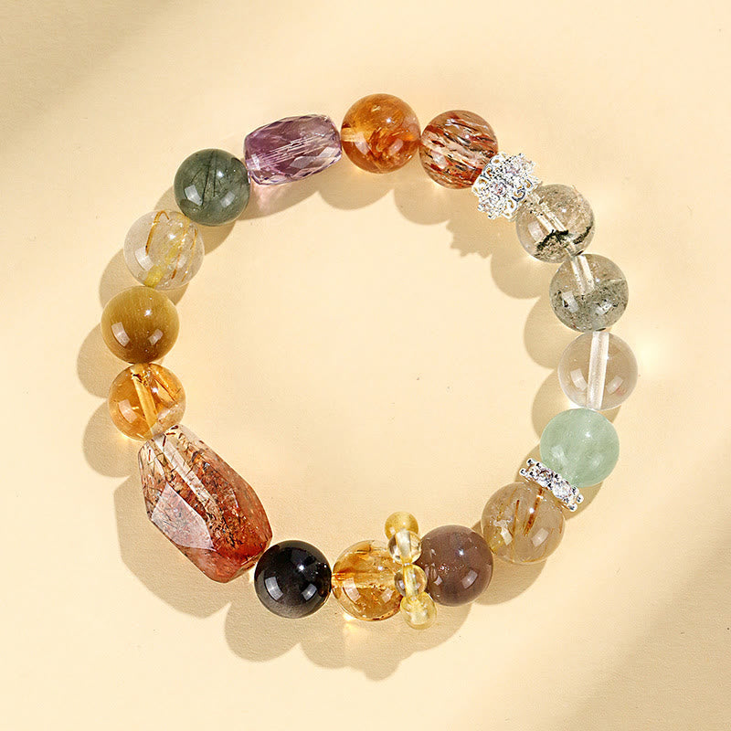 Buddha Stones Super Seven Crystal Topaz Obsidian Tiger Eye Positivity Bracelet - image 9