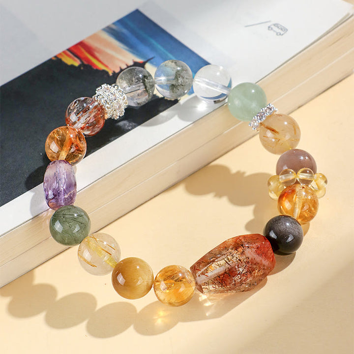 Buddha Stones Super Seven Crystal Topaz Obsidian Tiger Eye Positivity Bracelet - image 8