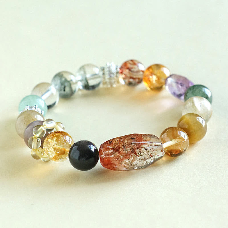 Buddha Stones Super Seven Crystal Topaz Obsidian Tiger Eye Positivity Bracelet - Super Seven Crystal Topaz Silver Sheen Obsidian(Wrist Circumference: 14-16cm) - image 7
