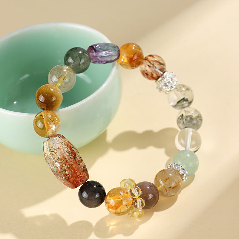 Buddha Stones Super Seven Crystal Topaz Obsidian Tiger Eye Positivity Bracelet - image 10