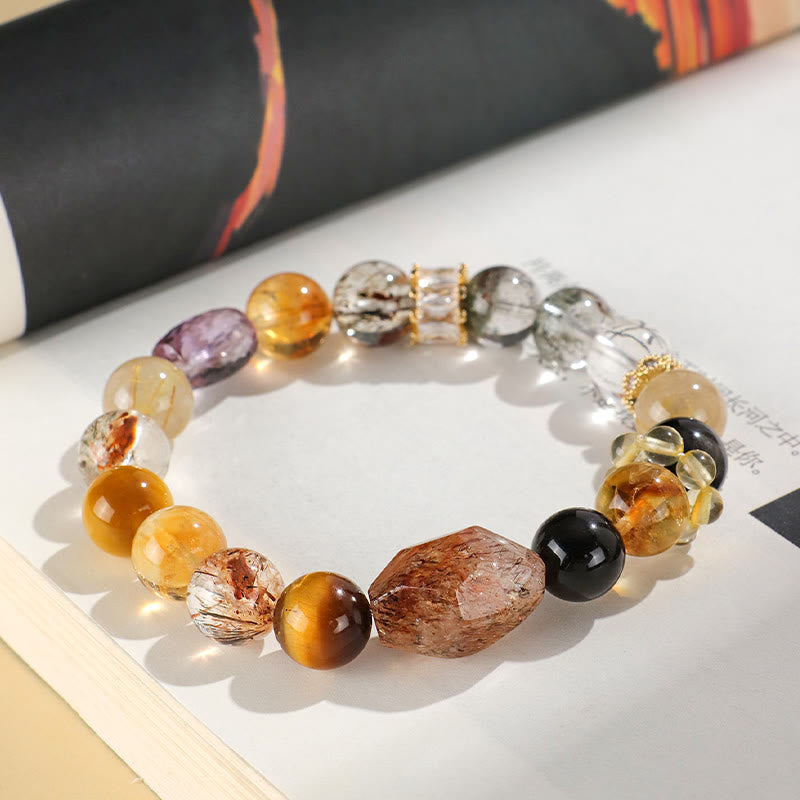 Buddha Stones Super Seven Crystal Topaz Obsidian Tiger Eye Positivity Bracelet - image 1