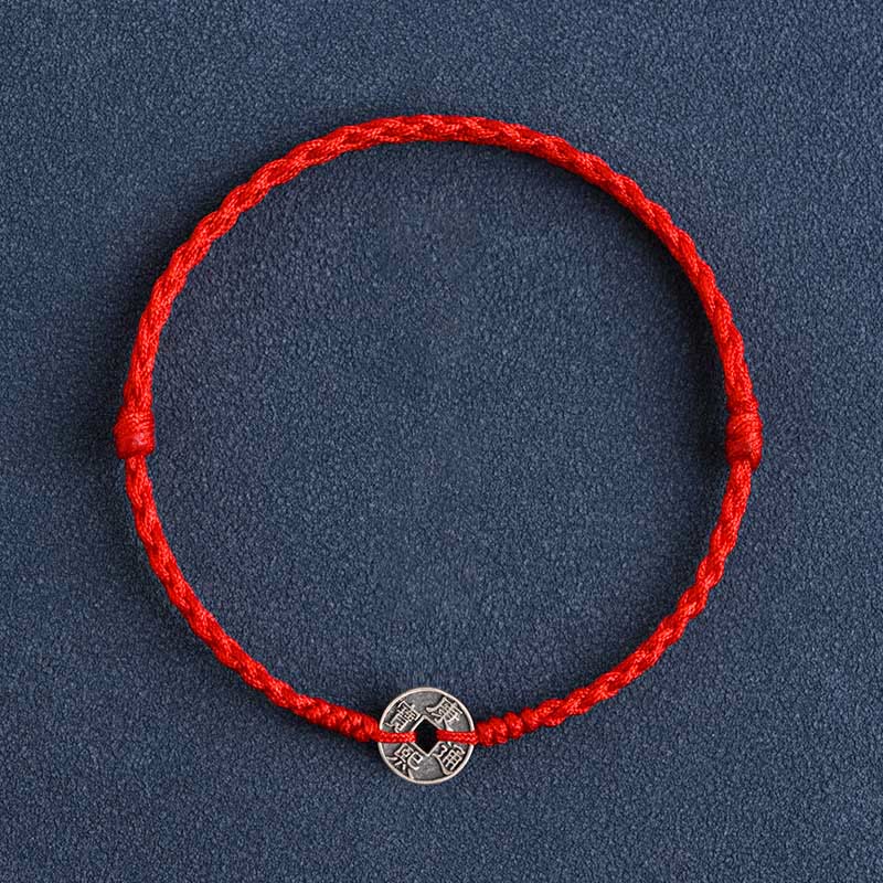 Buddha Stones 925 Sterling Silver Five Emperor Coins Red String Protection Luck Braided Bracelet Anklet - Red String Kangxi Coin - Anklet(Circumference 17-30cm) - image 11