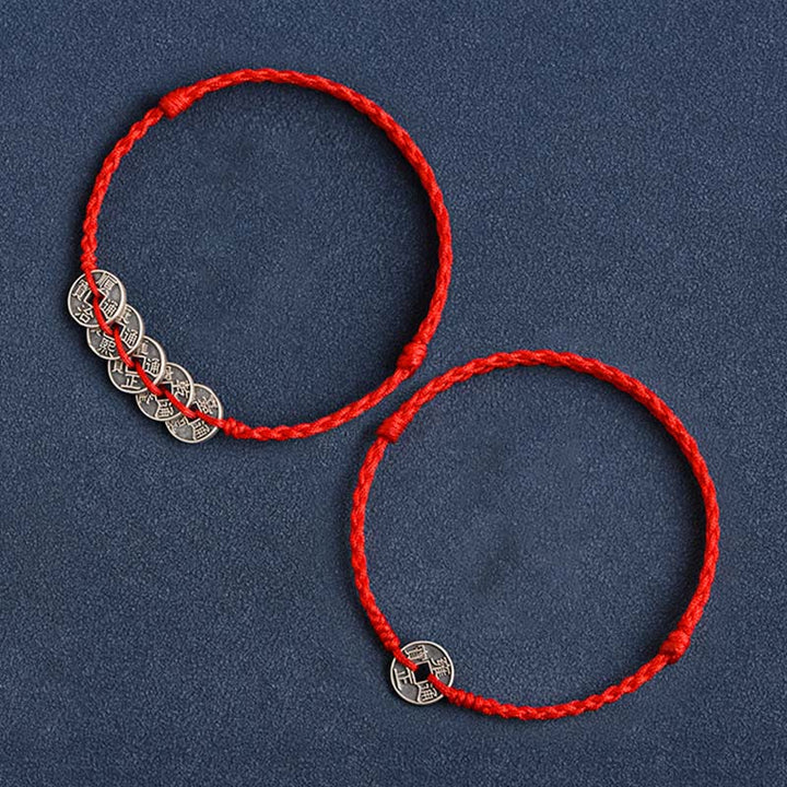 Buddha Stones 925 Sterling Silver Five Emperor Coins Red String Protection Luck Braided Bracelet Anklet - image 16