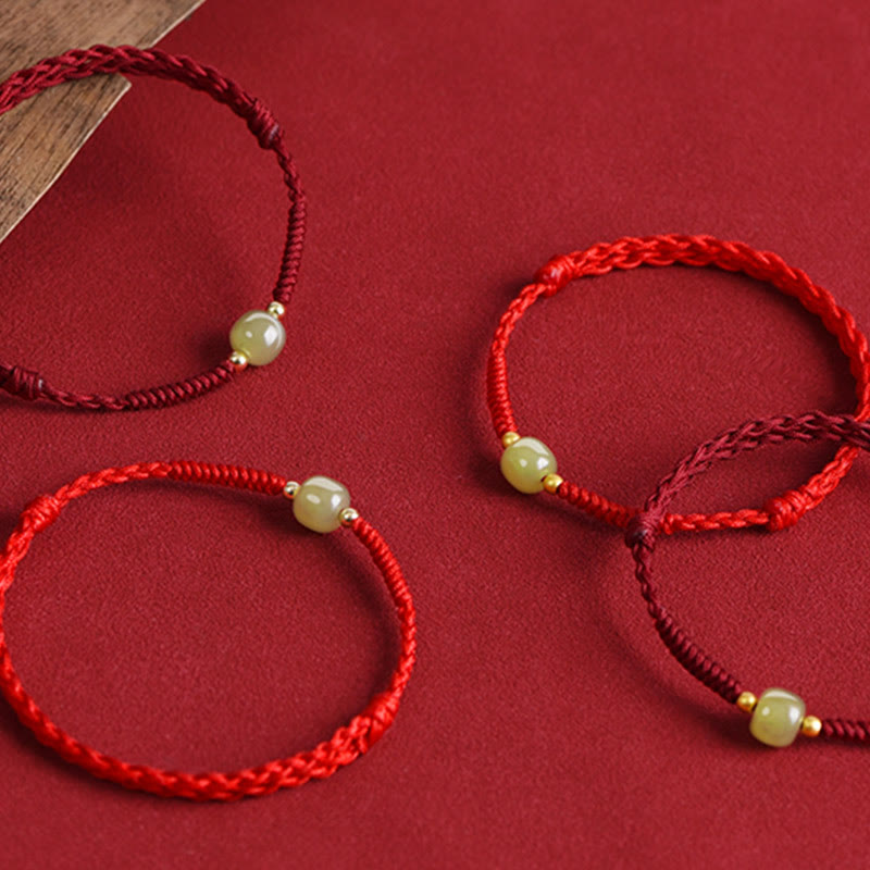 Buddha Stones Natural Hetian Jade 999 Gold Beads Protection Luck Braided Bracelet Anklet - image 19