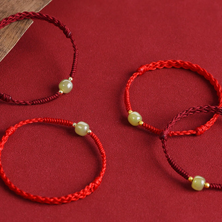 Buddha Stones Natural Hetian Jade 999 Gold Beads Protection Luck Braided Bracelet Anklet - image 19