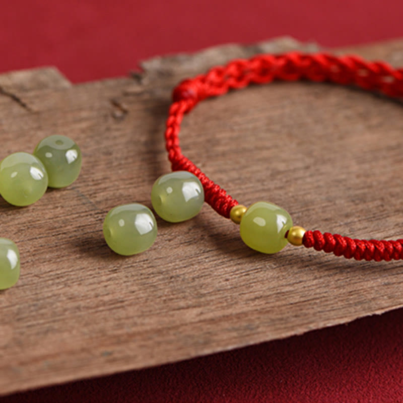 Buddha Stones Natural Hetian Jade 999 Gold Beads Protection Luck Braided Bracelet Anklet - image 15