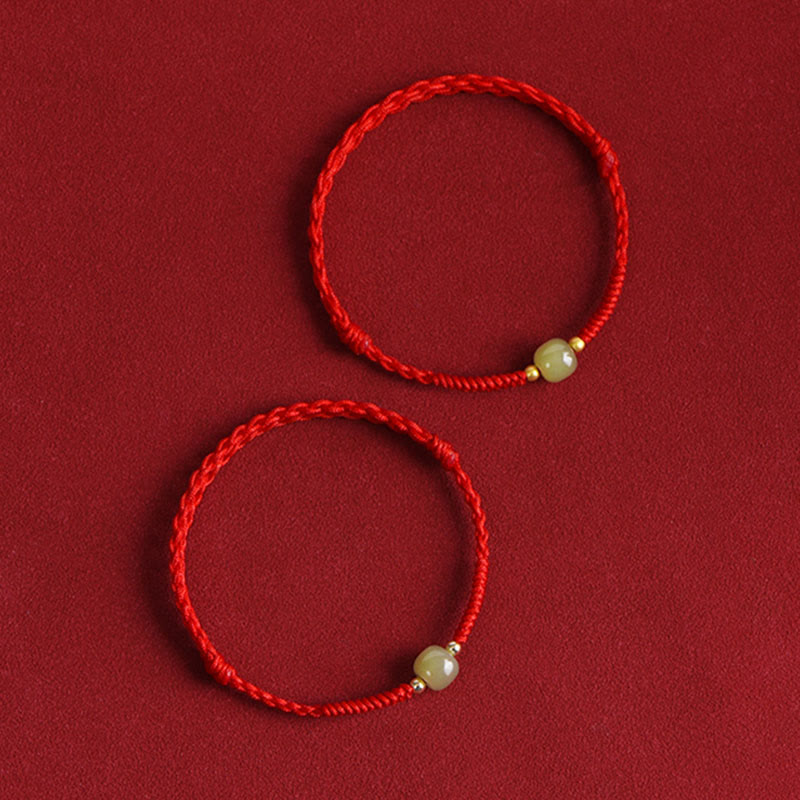 Buddha Stones Natural Hetian Jade 999 Gold Beads Protection Luck Braided Bracelet Anklet - image 13