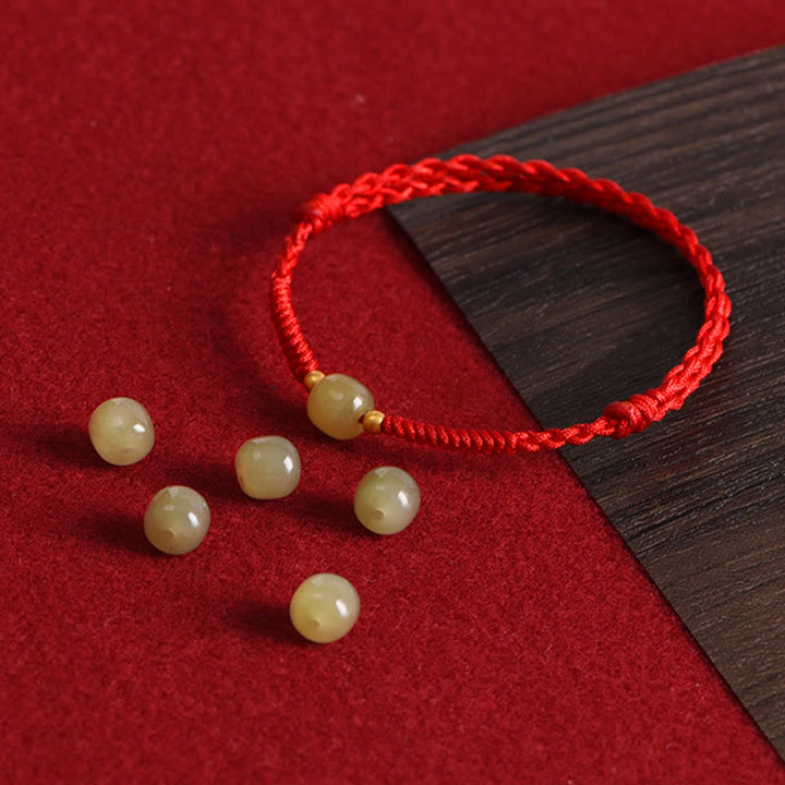 Buddha Stones Natural Hetian Jade 999 Gold Beads Protection Luck Braided Bracelet Anklet - image 14
