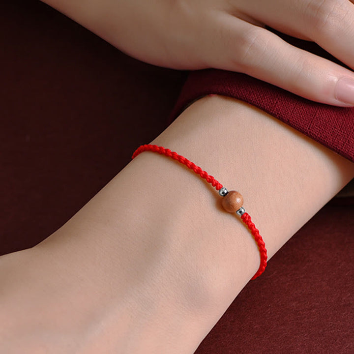 Buddha Stones Natural Peach Wood Bead Luck Braided Bracelet Anklet - image 15
