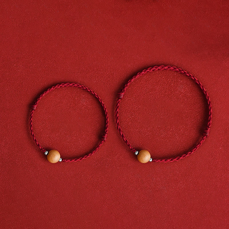 Buddha Stones Natural Peach Wood Bead Luck Braided Bracelet Anklet - image 3