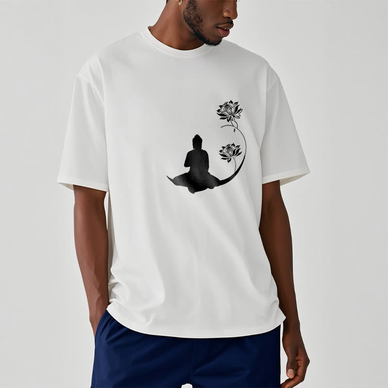 Buddha Stones Buddha Sitting With Lotus Flowers Pattern Pattern Tee T-shirt - image 6