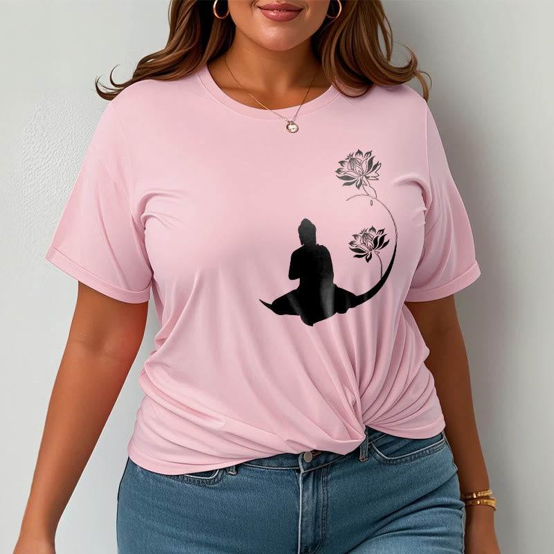 Buddha Stones Buddha Sitting With Lotus Flowers Pattern Pattern Tee T-shirt - image 13