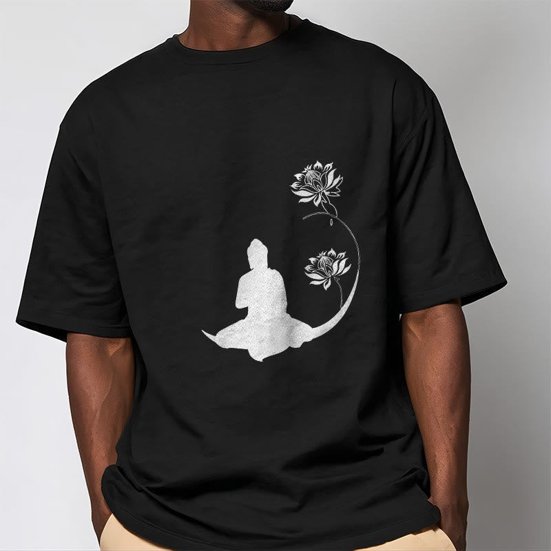 Buddha Stones Buddha Sitting With Lotus Flowers Pattern Pattern Tee T-shirt - image 1