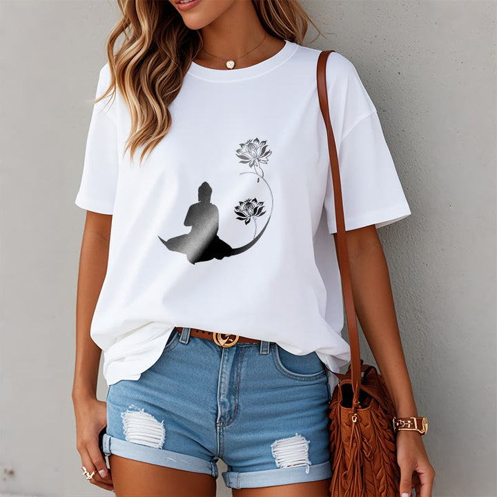 Buddha Stones Buddha Sitting With Lotus Flowers Pattern Pattern Tee T-shirt - image 7