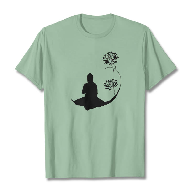 Buddha Stones Buddha Sitting With Lotus Flowers Pattern Pattern Tee T-shirt - PaleGreen - 2XL - image 14