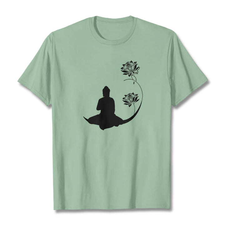 Buddha Stones Buddha Sitting With Lotus Flowers Pattern Pattern Tee T-shirt - PaleGreen - 2XL - image 14