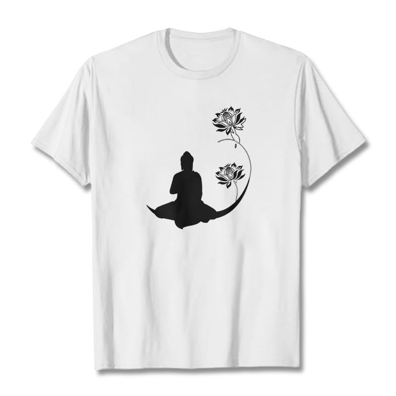 Buddha Stones Buddha Sitting With Lotus Flowers Pattern Pattern Tee T-shirt - White - 2XL - image 5