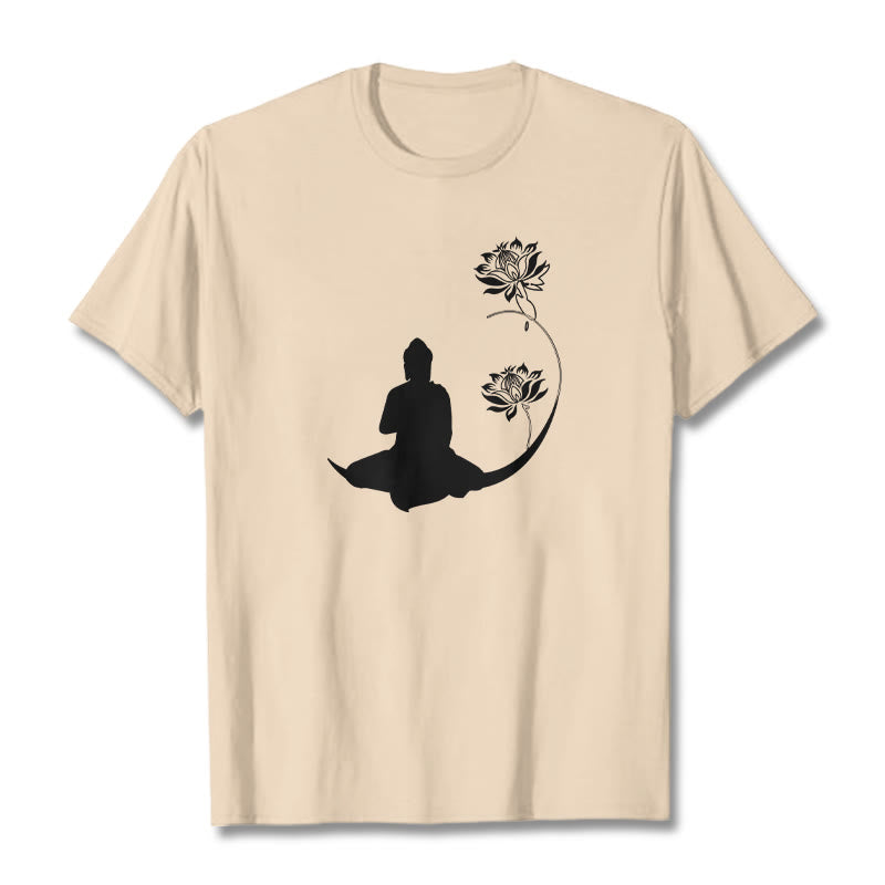 Buddha Stones Buddha Sitting With Lotus Flowers Pattern Pattern Tee T-shirt - Bisque - 2XL - image 8